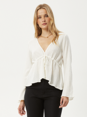 AFENDS Womens Focus - Seersucker Tie Top - Off White